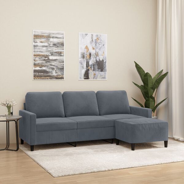 vidaXL Trivietė sofa su pakoja, tamsiai pilkos spalvos, 180cm, aksomas