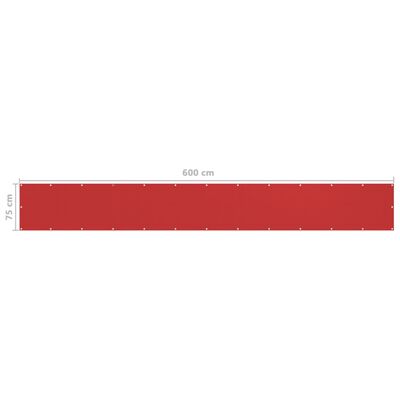 vidaXL Balkono pertvara, raudonos spalvos, 75x600cm, HDPE