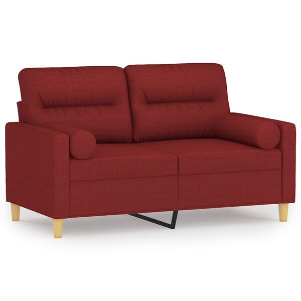 vidaXL Dvivietė sofa su pagalvėmis, raudonojo vyno, 120cm, audinys
