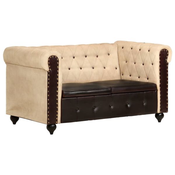 vidaXL Dvivietė chesterfield sofa, rudos spalvos, tikra oda