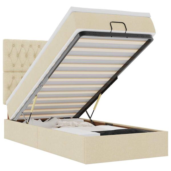 vidaXL Osmanų lovos rėmas su čiužiniu, kreminis, 80x200cm, audinys