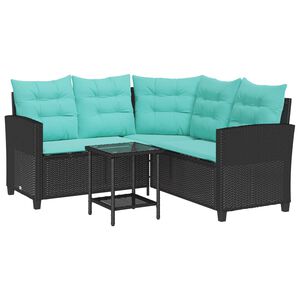 vidaXL Sodo sofa su pagalve 2 pcs Juoda ir turkio Poli ratanas