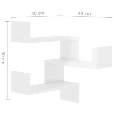 vidaXL Sieninės kampinės lentynos, 2vnt., baltos, 40x40x50cm, MDP