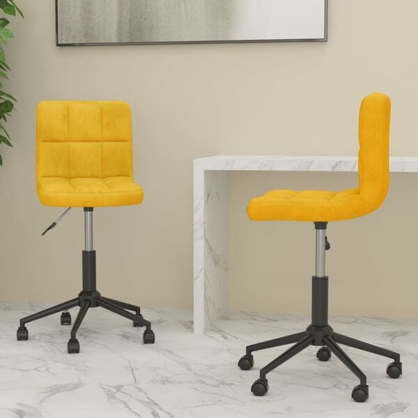 vidaXL Pasukamos valgomojo kėdės, 2vnt., garstyčių geltonos, aksomas