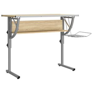 vidaXL Stalas, ąžuolo/pilkas, 110x53x(58&ndash;87)cm, mediena/plienas