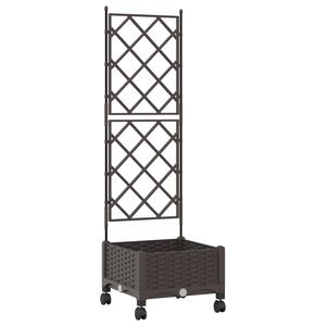 vidaXL Sodo vazonas su treliu ir ratais Ruda 40 x 40 x 131,5 cm PP