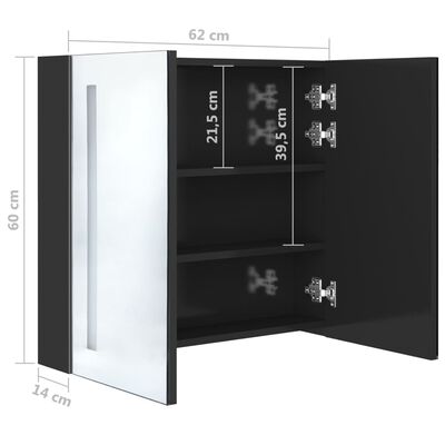 vidaXL Veidrodinė vonios spintelė su LED apšvietimu, juoda, 62x14x60cm