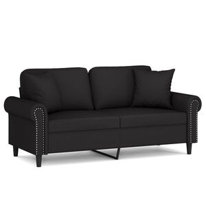 vidaXL Dvivietė sofa su pagalvėlėmis, juodos spalvos, 140cm, aksomas