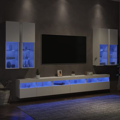 vidaXL Sieninės TV spintelės su LED lemputėmis, 7vnt., baltos spalvos