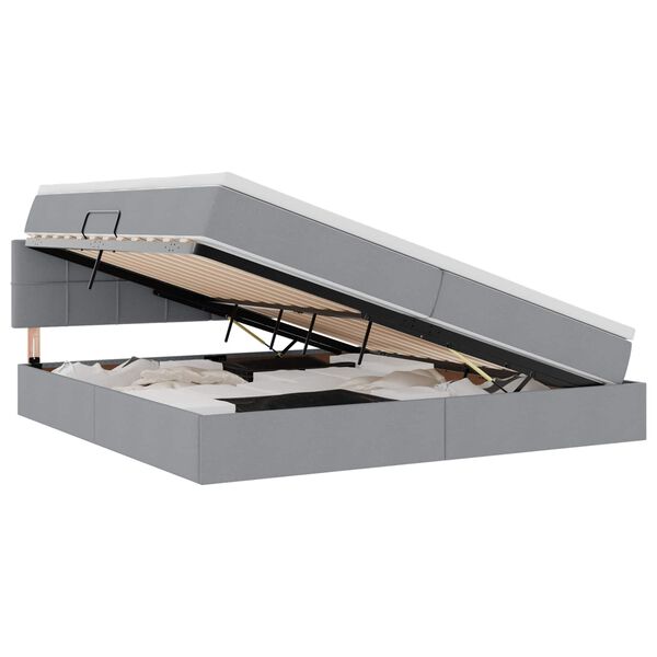 vidaXL Lova su daiktų laikymo vieta ir LED &Scaron;viesiai pilka 200 x 200 cm