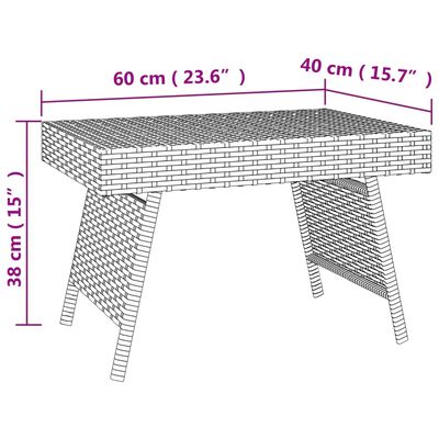 vidaXL Sulankstomas šoninis staliukas, juodas, 60x40x38cm, poliratanas
