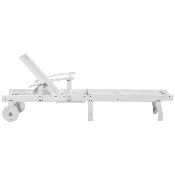 vidaXL Saulės gultas su ratais, akacijos mediena, baltas