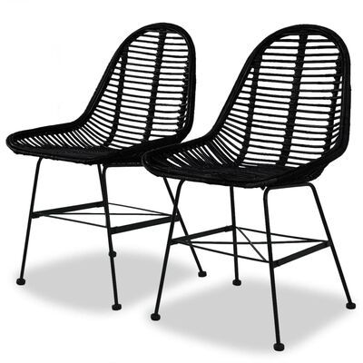 vidaXL Valgomojo kėdės, 2vnt., juodos, natūralus ratanas