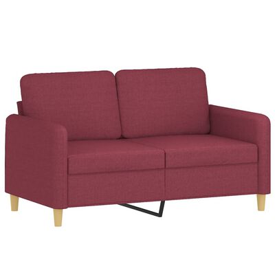 vidaXL Dvivietė sofa su pagalvėlėmis, raudonojo vyno, 120cm, audinys