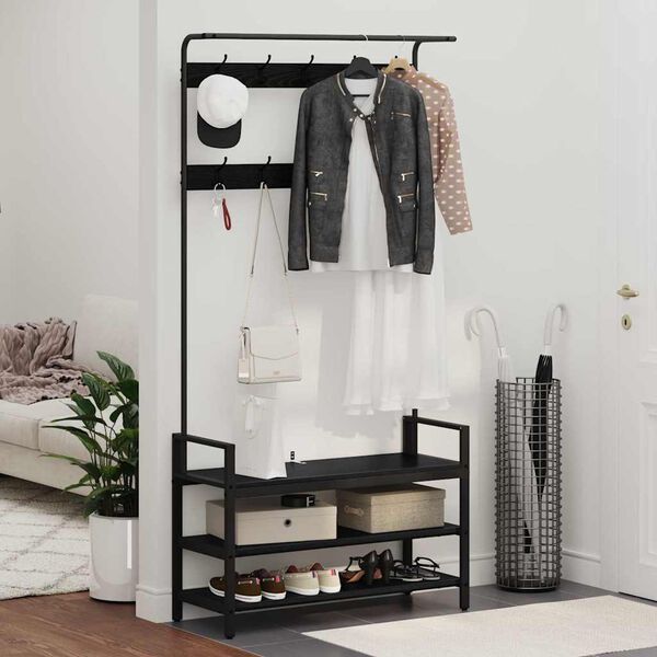 vidaXL Paltas Juodas ąžuolas 95 x 34 x 184 cm Apdirbta mediena