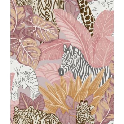 Noordwand Tapetai Good Vibes Jungle Animals, rožiniai ir oranžiniai