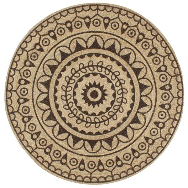 vidaXL Kilimas, 90cm, džiutas, rankų darbo, su tamsiai rudu ra&scaron;tu