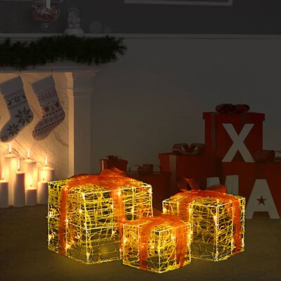 vidaXL Kalėdų dekoracija dovanų dėžutės, 3vnt., šiltos baltos, akrilas