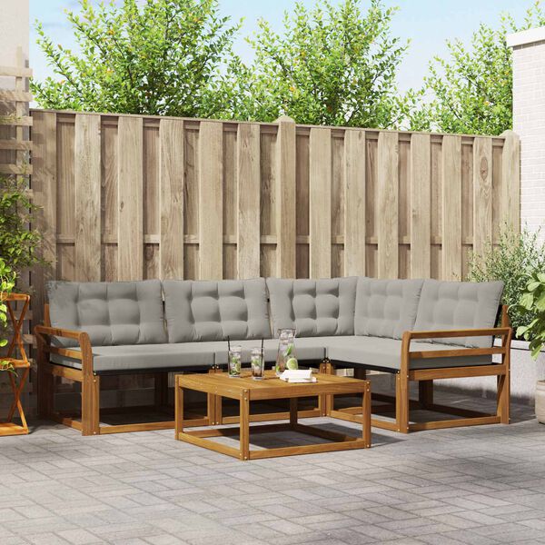 vidaXL Lauko sofos komplektas 5 pcs Natūrali ir &scaron;viesiai pilka