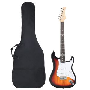 vidaXL Elektrinė gitara pradedantiesiems su dėklu, ruda/balta, 4/4 39"