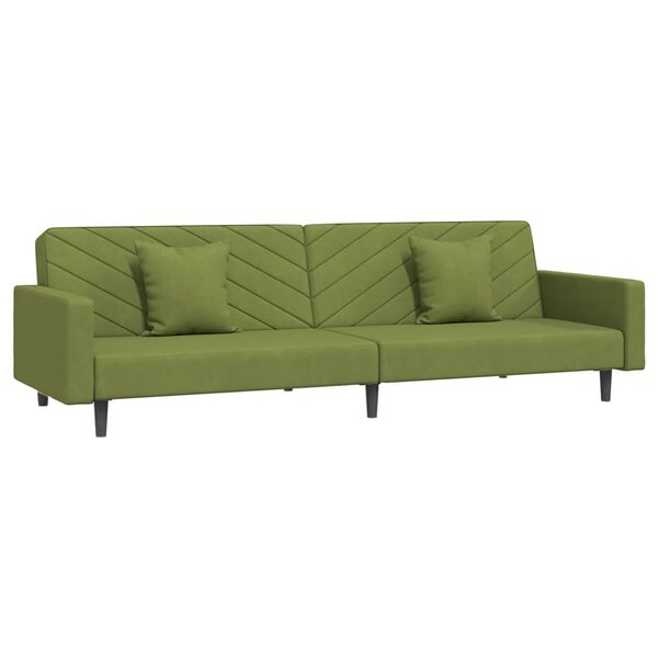 vidaXL Dvivietė sofa-lova su dvejomis pagalvėmis, žalia, aksomas