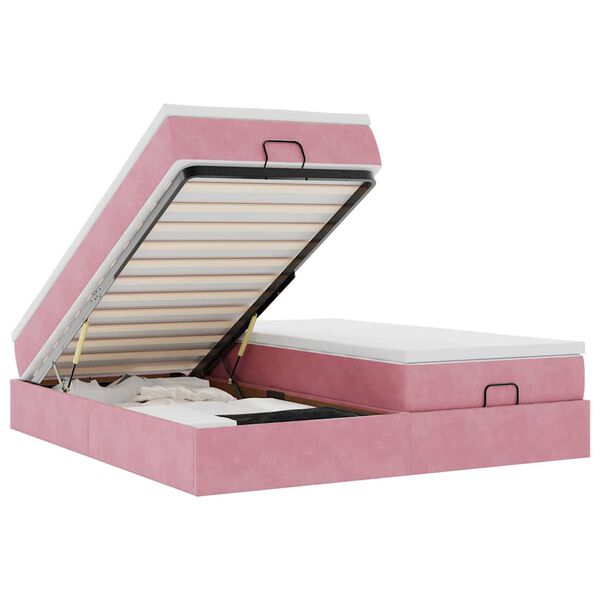 vidaXL Osmanų lovos rėmas su čiužiniais, rožinis, 180x200cm, aksomas