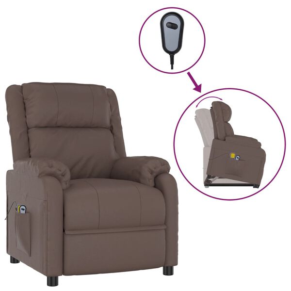 vidaXL Atsistojantis masažinis krėslas, rudos spalvos, dirbtinė oda