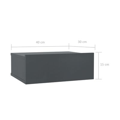 vidaXL Pakabinamas naktinis staliukas, pilkos sp., 40x30x15cm, MDP