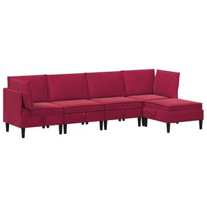 vidaXL Svetainės baldų komplektas 5 pcs Vyno raudona Aksomas