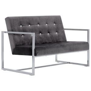 vidaXL Dvivietė sofa su porankiais, tamsiai pilka, chromas ir aksomas