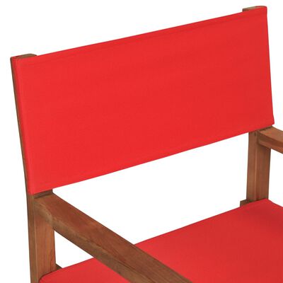vidaXL Režisieriaus kėdė, raudonos spalvos, tikmedžio medienos masyvas