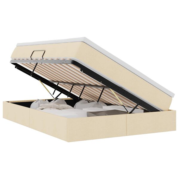 vidaXL Lova su daiktų laikymo vieta ir čiužiniu Kreminė 140 x 200 cm