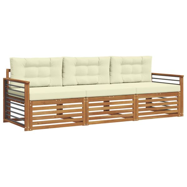 vidaXL Lauko sofos komplektas su pagalve 3 pcs Natūralus ir grietinėlė