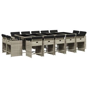 vidaXL Sodo komplektas su pagalvėlėmis, 15 dalių, pilkas, poliratanas