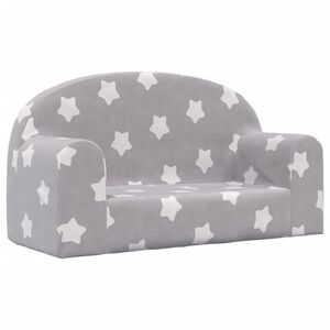 vidaXL Vaiki&scaron;ka dvivietė sofa, pilka, mink&scaron;tas pliu&scaron;as, su žvaigždėmis