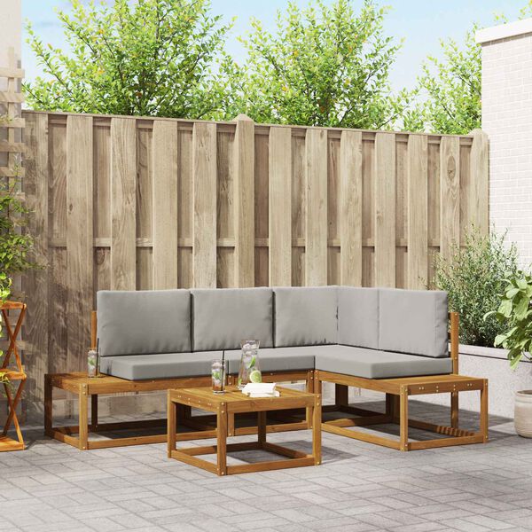 vidaXL Lauko sofos komplektas 5 Vienetas Natūrali ir &scaron;viesiai pilka