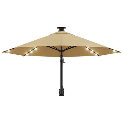 vidaXL Prie sienos montuojamas skėtis su LED/stulpu, taupe, 300cm