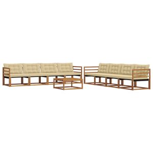vidaXL Lauko sofos komplektas su pagalve 9 pcs Natūralus ir bežinis