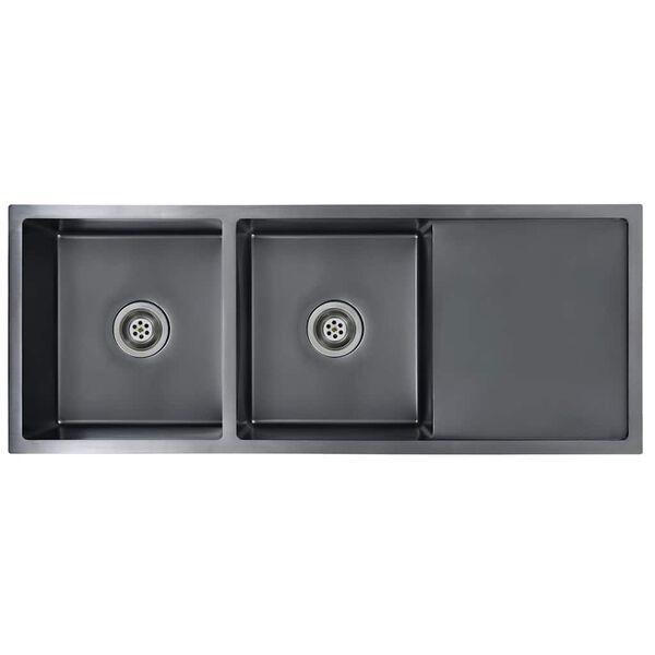 vidaXL Virtuvės plautuvė, juoda, nerūdijantis plienas, rankų darbo