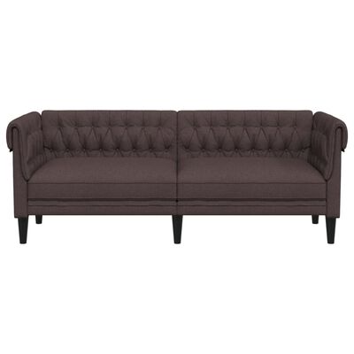 vidaXL Trivietė chesterfield sofa, tamsiai rudos spalvos, audinys