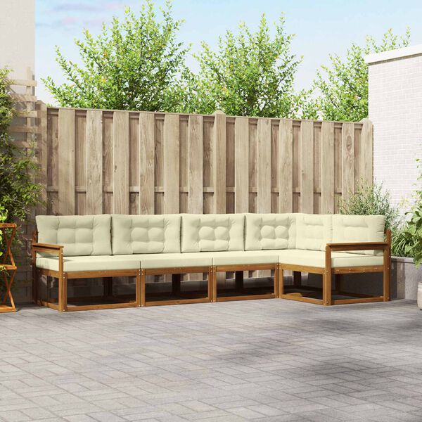 vidaXL Lauko sofos komplektas su pagalve 5 pcs Natūralus ir grietinėlė