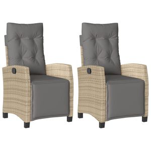vidaXL Atlošiamos sodo kėdės su pakojomis, 2vnt., smėlio, poliratanas