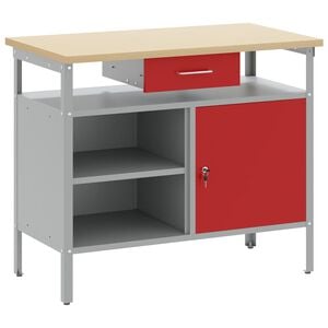 vidaXL Darbastalis su stalčių Raudona ir pilka 100 x 55 x 85 cm