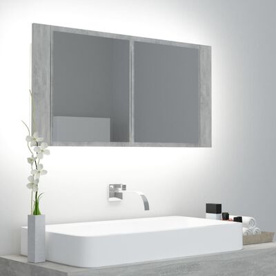 vidaXL Veidrodinė vonios spintelė su LED, betono, 90x12x45cm, akrilas