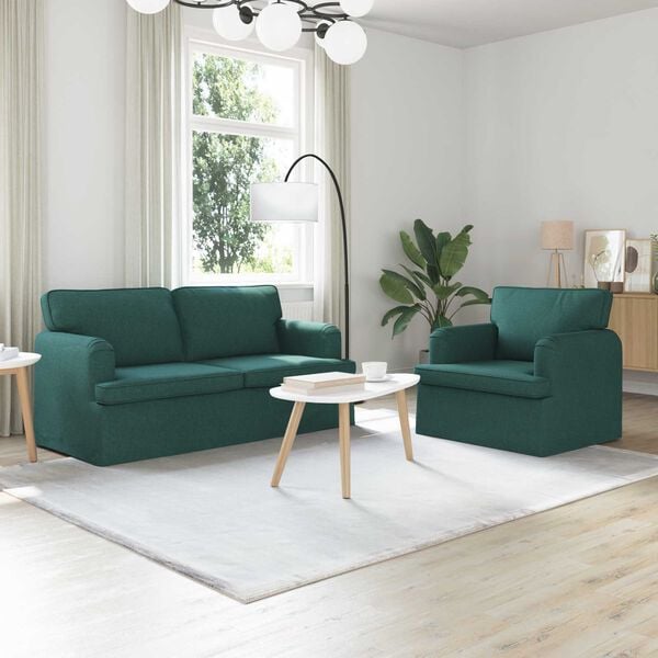 vidaXL Sofa 140cm 2 pcs Tamsiai žalia Metalas