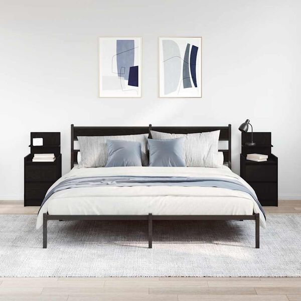 vidaXL Naktinė spintelė su 2 stalčiais 2 vnt, juoda, 38x34x80 cm