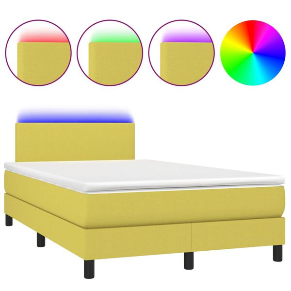 vidaXL Lova su spyruoklėmis/čiužiniu/LED, žalia, 120x200cm, audinys