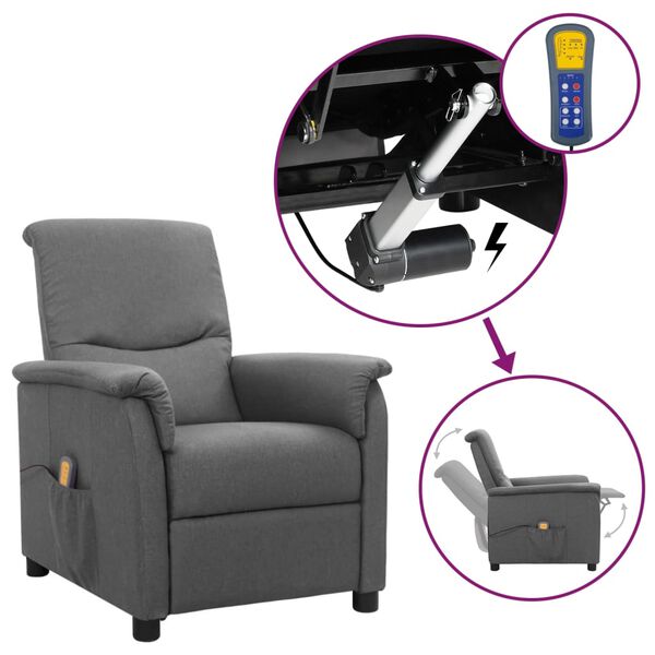 vidaXL Atsistojantis masažinis krėslas, šviesiai pilkas, audinys