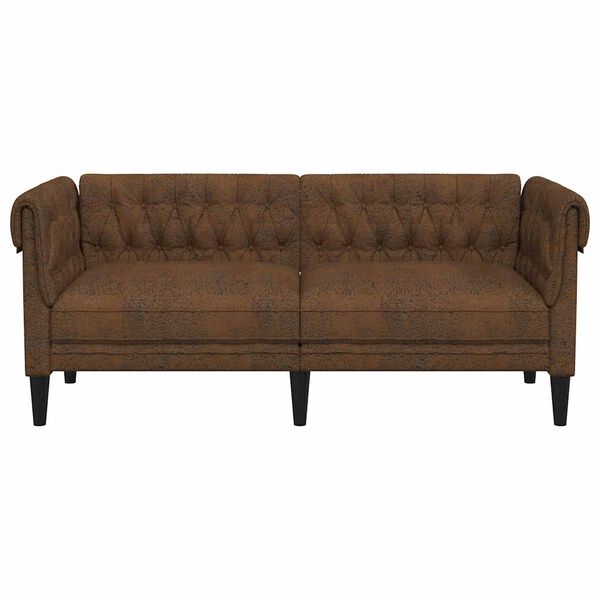 vidaXL Dvivietė chesterfield sofa, rudos spalvos, audinys