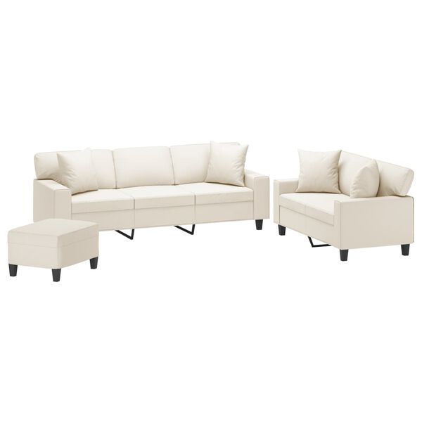 vidaXL Sofos komplektas su pagalvėmis, 3 dalių, kreminis, dirbtinė oda